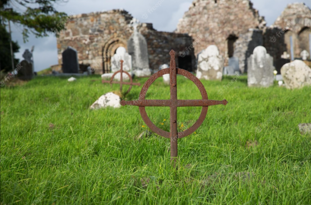 Celtic cross in a European cemetery